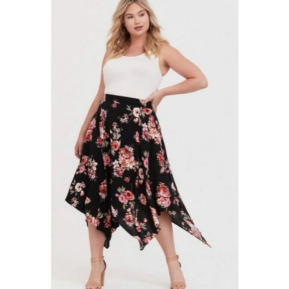 Torrid Women’s Floral Asymmetrical Midi Length Challis Handkerchief Skirt 2X - Picture 1 of 6